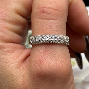 5mm Stacking Eternity Princess Cut Square Round Simulated Diamond CZ Wedding Band Ring Art Deco Design 925 Sterling Silver Choose Color