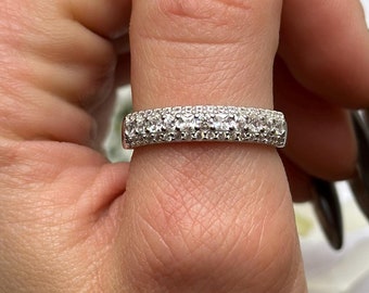 5mm Stacking Eternity Princess Cut Square Round Simulated Diamond CZ Wedding Band Ring Art Deco Design 925 Sterling Silver Choose Color