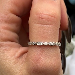 1.8mm Half Eternity Art Deco Wedding Band 925 Sterling Silver Round Simulated Diamond