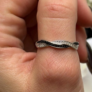 4mm Braided Infinity Crisscross Band Ring Round Black CZ 925 Sterling Silver Wedding Engagement Diamond CZ Bridal