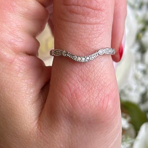Sterling Silver Art Deco Curved Band: Simulated Diamond Half Eternity Ring