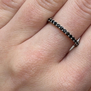 2mm Full Eternity Stackable Stacking Round Simulated Black Diamond Wedding Band Ring 925 Sterling Silver