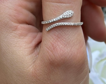 Dainty Snake Ring: Round CZ Sterling Silver Band, Art Deco Style