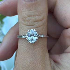 Art Deco Oval Engagement Ring: 1.20 Carat CZ Sterling Silver Solitaire