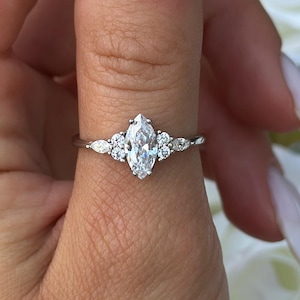 Art Deco Round Marquise Wedding Engagement Ring 1.25 Carat Marquise Simulated Diamond 925 Sterling silver Art Deco Vintage