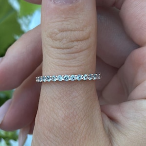 2mm Simulated Aquamarine Eternity Band Ring: Sterling Silver Stackable