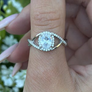 Art Deco Antique Vintage Wedding Engagement Bridal Ring Oval Infinity Shank Twisted Diamond CZ Solid 925 Sterling Silver Halo Choose Color