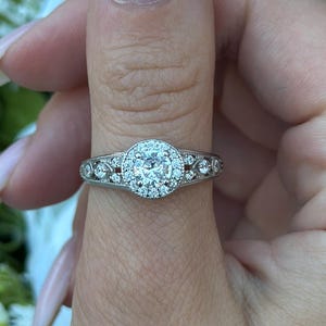 Antique Vintage Art Deco Wedding Engagement Bridal Ring 1.00 Carat Round Simulated Diamond Accent Solid 925 Sterling Silver Bridal Wedding