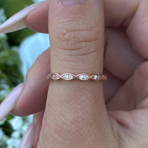 1.8mm Dainty Band for Ring Yellow Gold Half Eternity Art Deco Wedding Band Rose Gold 925 Sterling Silver Pave Simulated Diamond