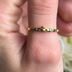 Irish Claddagh Ring Promise Ring 14K Yellow Gold Celtic Trinity Minimalist Petite Dainty Claddagh Engagement Ring Wedding Anniversary