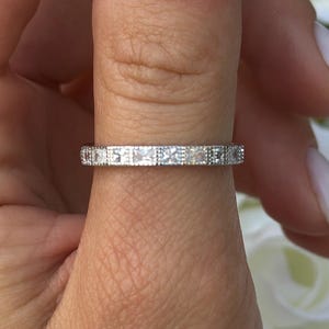 Baguette CZ Eternity Band Ring: 3mm Sterling Silver Stackable Art Deco