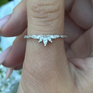 4mm 4 Stone Marquise Half Eternity Midi Ring Round Simulated Diamond Ring 925 Sterling Silver V Ring Stackable Wedding Vintage Ring Gift
