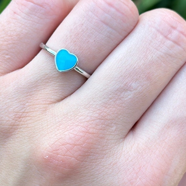 Petite Dainty Heart Promise Ring Women Silver Ring Turquoise CZ Heart Shape Trendy Band New Design 925 Sterling Silver Ring 6mm