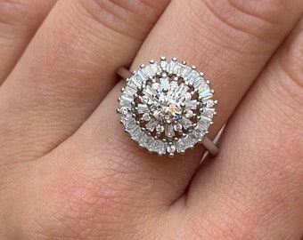 55Carat Art Deco Cathedral Engagement Ring - Choose Your Gemstone, Sterling Silver, Round Shape, Size 4-12, Handmade