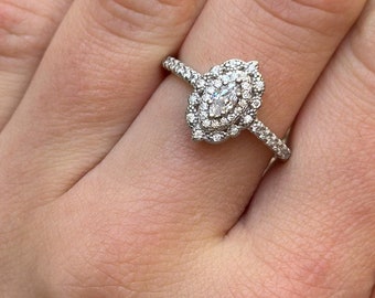 Vintage Art Deco Wedding Engagement Ring 0.34 Carat Marquise Diamond CZ Accent Solid 925 Sterling Silver Bridal Jewelry, Wedding Ring