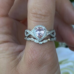 Art Deco Teardrop Bridal Set 1.25Ct Pear Simulated Morganite Diamond CZ 925 Sterling Silver Teardrop Ring Ring Band Wedding Engagement