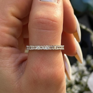 Art Deco Baguette Simulated Diamond Eternity Band - Sterling Silver Stacking Ring