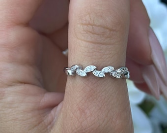 Art Deco Half Eternity Band: Simulated Diamond Marquise & Round, Sterling Silver