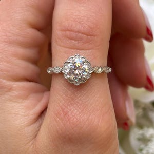 Art Deco Halo Ring: 1.28CT CZ Sterling Silver Wedding Band