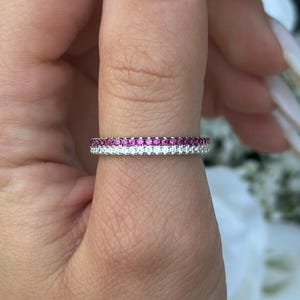 Ruby & Simulated Diamond Eternity Band - Sterling Silver Pave Ring