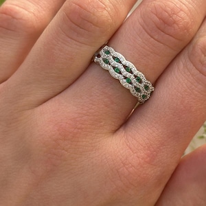 Art Deco Simulated Diamond Eternity Band: 925 Sterling Silver Wedding Ring