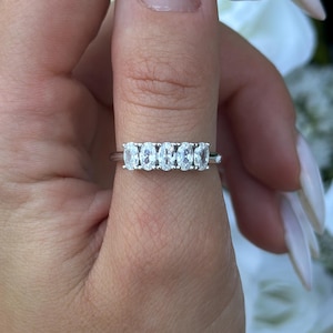 7mmx5mm Art Deco Half Eternity Oval Simulated Diamond CZ Wedding Band Ring 925 Sterling Silver 5-Stone Oval Stackable Band New Design