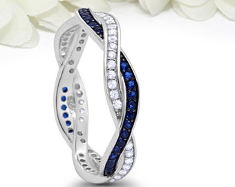 4mm Braided Infinity Crisscross Band Ring Round Blue Sapphire CZ 925 Sterling Silver Wedding Engagement Diamond CZ Bridal