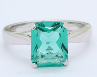 Solitaire Emerald Cut 2.00ct Paraiba Tourmaline Vintage Wedding Engagement Ring 925 Sterling Silver Bridal Ring