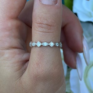 3mm Stacking Eternity Marquise Round Simulated Diamond CZ Wedding Band Ring Art Deco Design 925 Sterling Silver Choose Color
