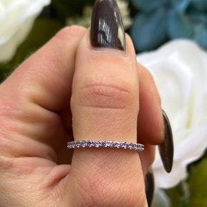 2mm Full Eternity Stackable Stacking Round Simulated Purple Amethyst Wedding Band Ring 925 Sterling Silver