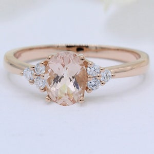 NATURAL GENUINE Oval 0.76 Carat Morganite 14k Gold Round .11ct Natural Diamond Art Deco Wedding Engagement Bridal Anniversary Ring Gift