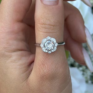 Art Deco Halo Ring: 1.00 Carat CZ, Sterling Silver Engagement