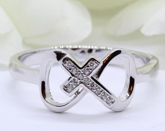 Infinity Cross Ring Round Simulated Diamond 925 Sterling Silver Cross Infinity