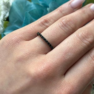 2mm Full Eternity Stackable Stacking Round Simulated Black Diamond Wedding Band Ring Black Gold 925 Sterling Silver