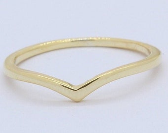 2mm Half Eternity Chevron Midi Ring Band Ring Yellow Gold 925 Sterling Silver V Ring