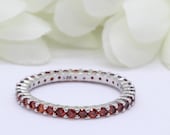 2mm Full Eternity Stackable Stacking Round Simulated Red Garnet Wedding Band Ring 925 Sterling Silver