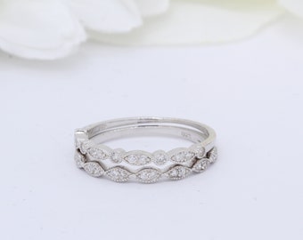 Sterling Silver Vintage Milgrain Eternity Band Simulated Diamond Ring Crown Wedding Band For Women