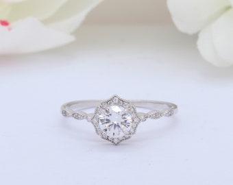 2.00 Carat Round Vintage Art Deco Change Color Stone Halo Wedding Engagement Bridal Ring Round CZ Accent 925 Sterling Silver Infinity Shank