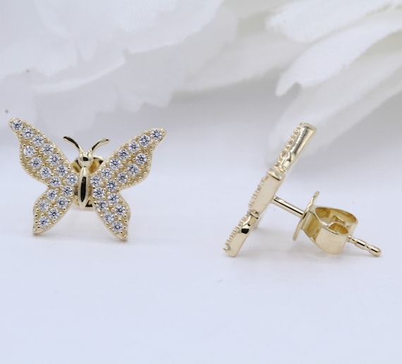 14Kt Yellow Gold Children's Pink Butterfly Stud Earrings | JMR Jewelers |  Cooper City, FL