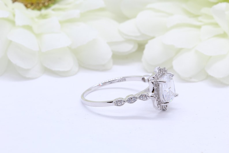 Art Deco Halo Cushion Cut 2.04 Carat Wedding Engagement Ring Etsy
