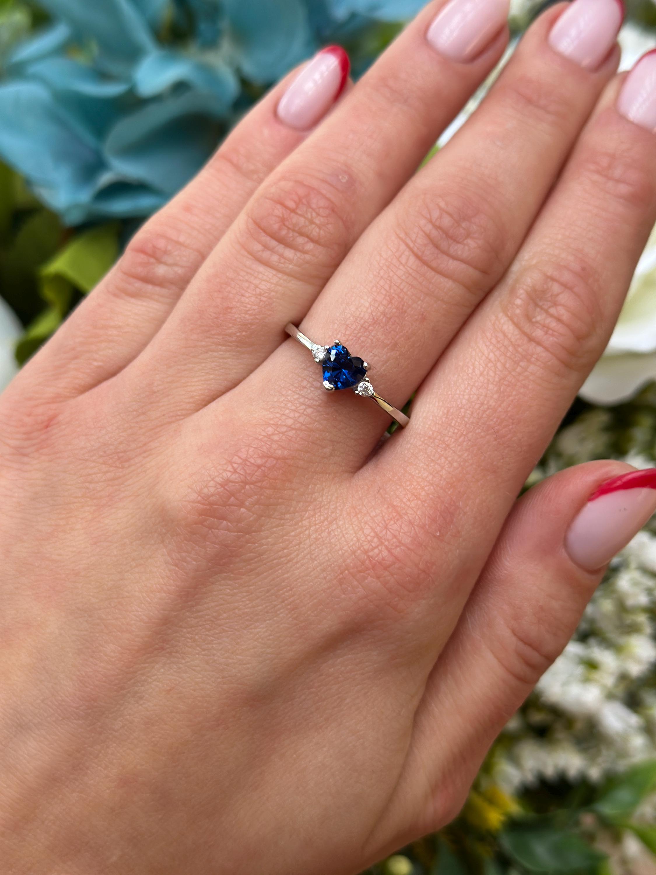 Heart Blue Sapphire CZ Promise Ring: Sterling Silver Simulated