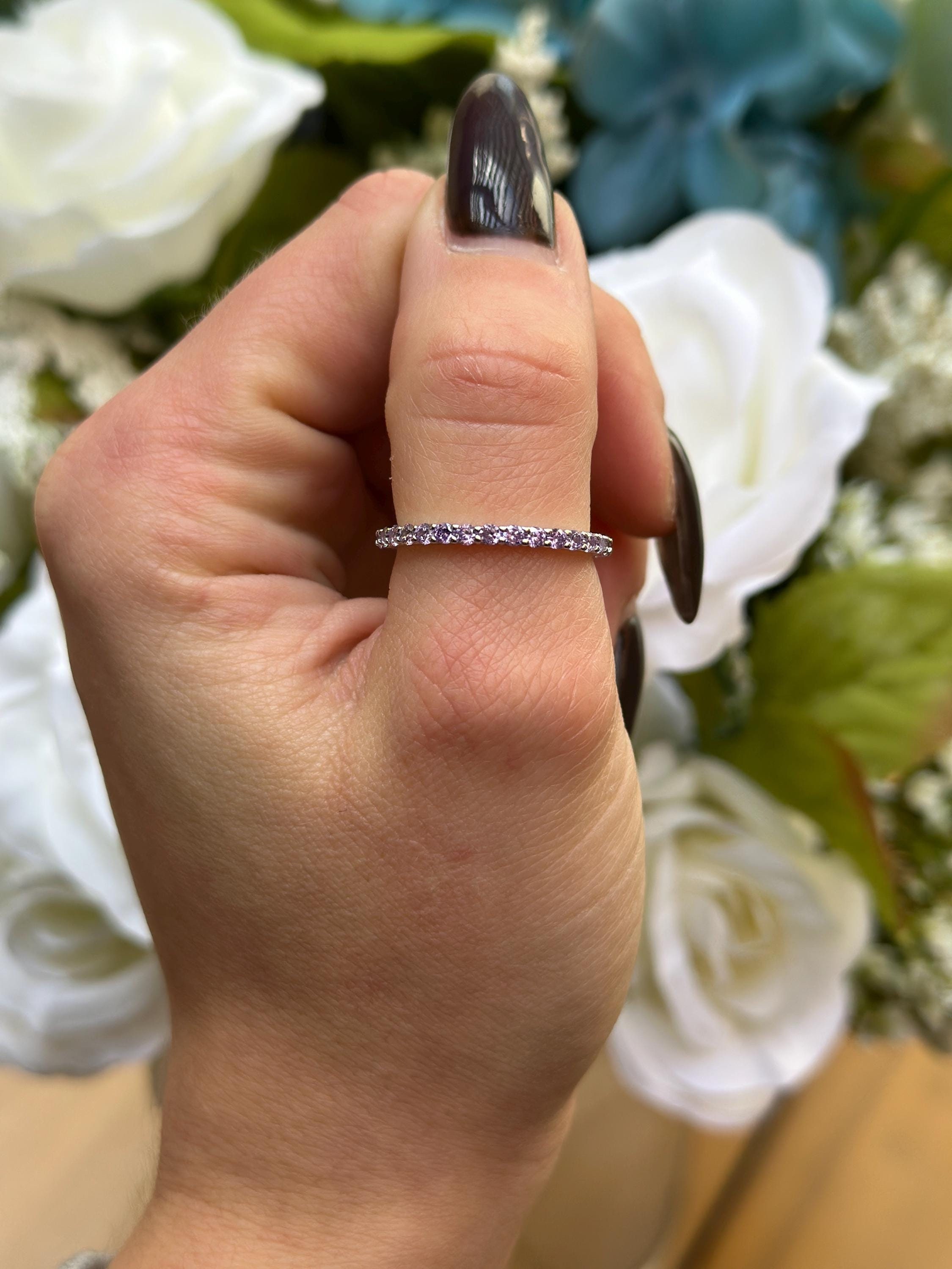 Sterling Silver Amethyst Ring Simulated Amethyst Princess Cut