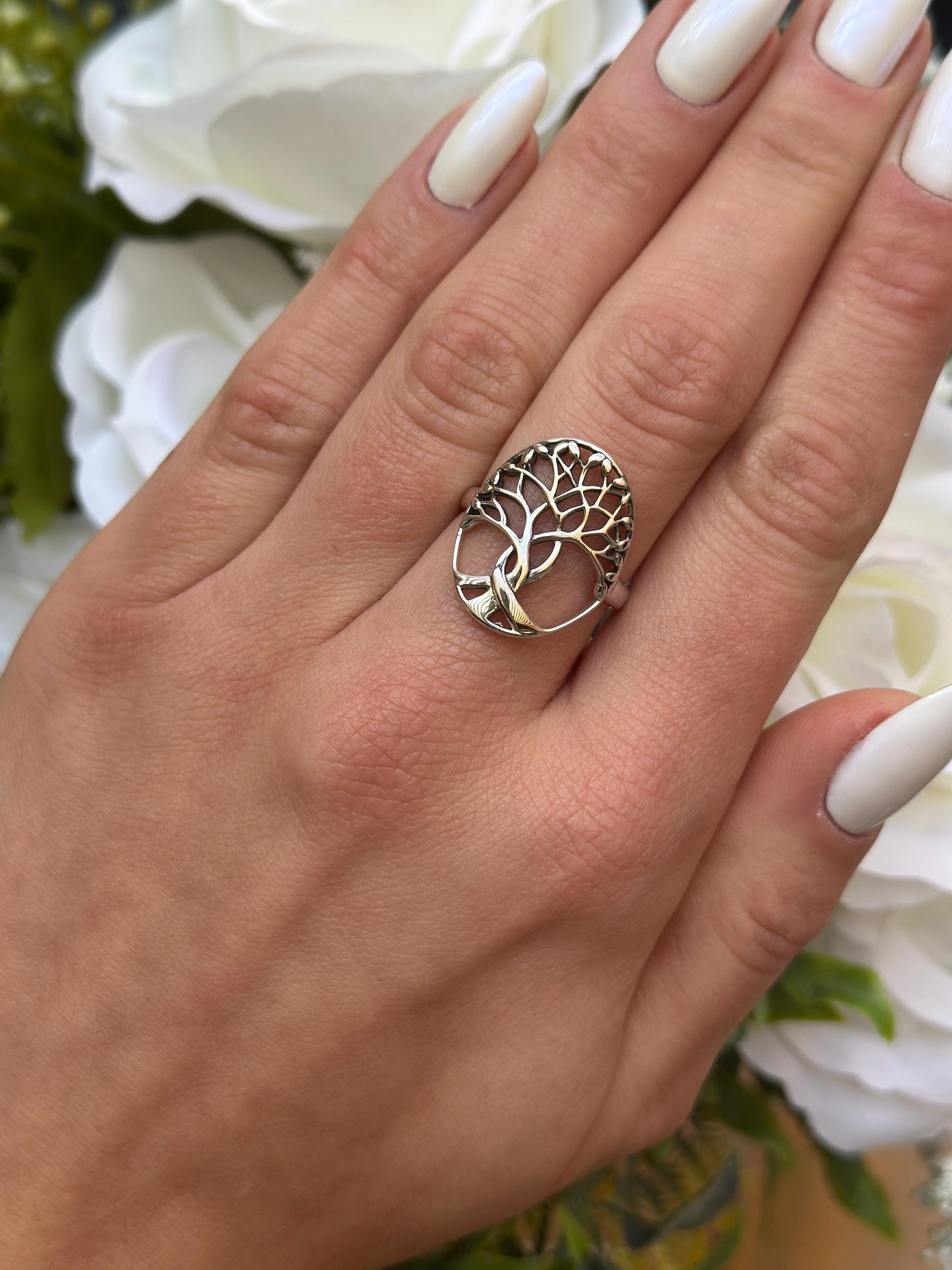 Sterling Silver Tree of Life Ring - Oxidized Band Statement Ring - Etsy