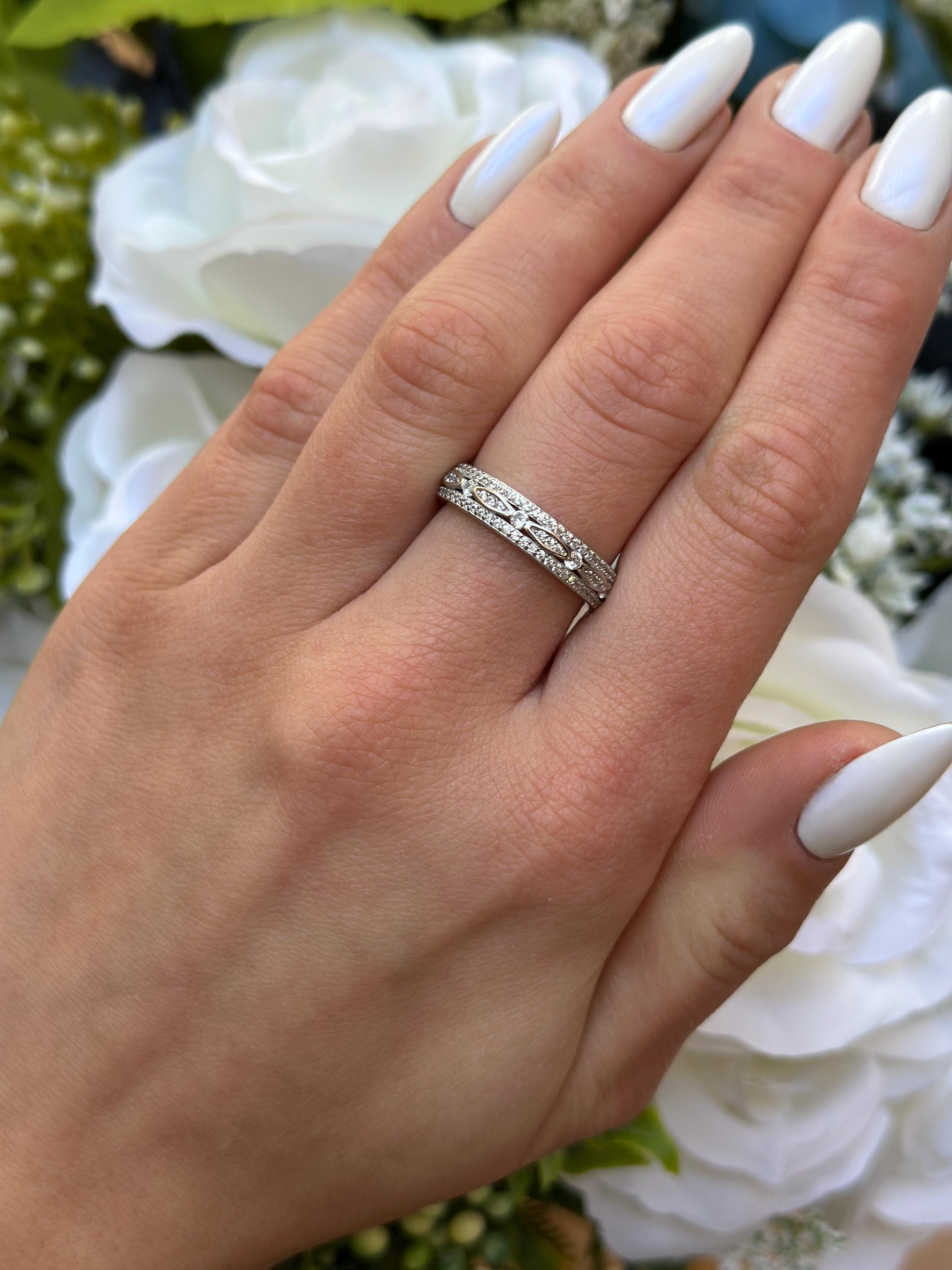 Buy Sterling Silver Art Deco Eternity Band: 6mm Simulated Diamond