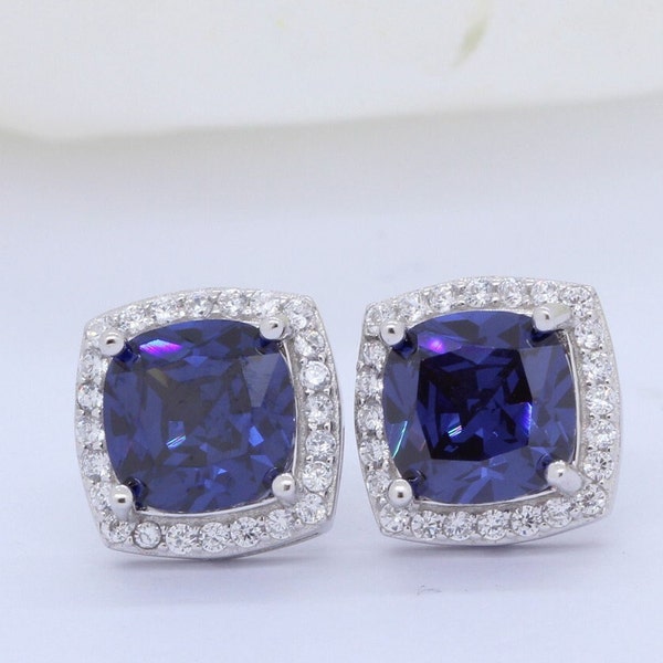 Silver & Simulated Diamond Cushion Cut Halo Studs