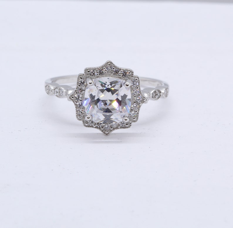 Art Deco Halo Cushion Cut 2.04 Carat Wedding Engagement Ring Etsy
