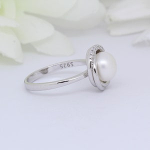 Freshwater Pearl Swirl Wedding Engagement Ring Bridal Round Simulated Diamond Solid Solid 925 Sterling Silver image 2