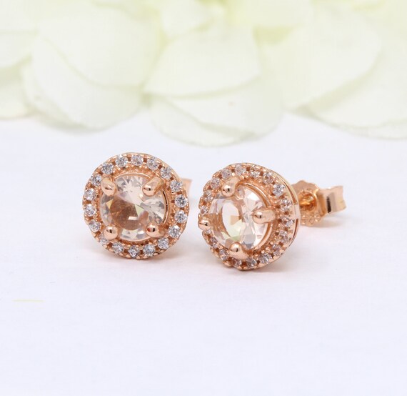 Wedding Engagement Bridal Simulated Morganite CZ Solitaire Stud Earrings Rose Tone 925 Sterling Silver Choose Color Wedding Engagement Bridal Simulated Morganite CZ Solitaire Stud Earrings Rose Tone 925 Sterling Silver Choose Color