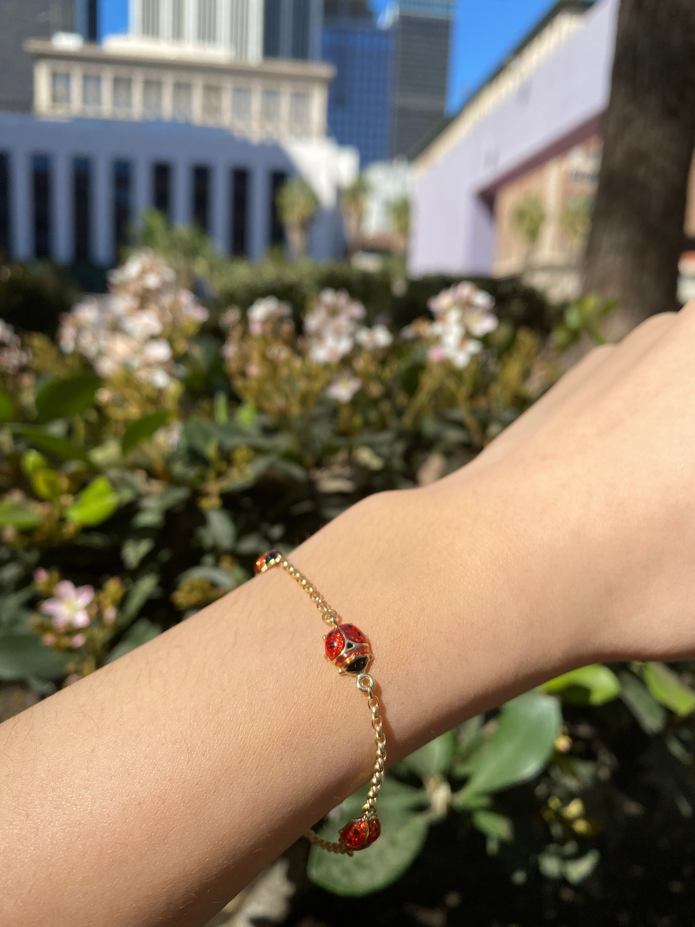 My First ID Bracelet With Polished Plaque And Lady Bug Charm