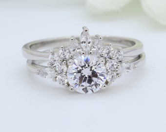 Cushion Cut Marquise Art Deco Engagement Wedding Bridal Ring Round Simulated Diamond 925 Sterling Silver